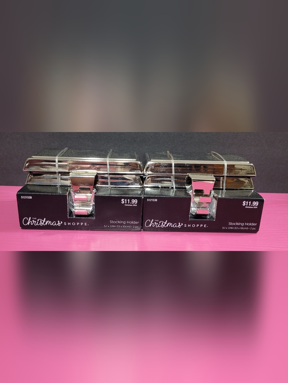 The Christmas Shoppe Silver Stocking Holders 5121538- Set of 2.  New.  (0634)
